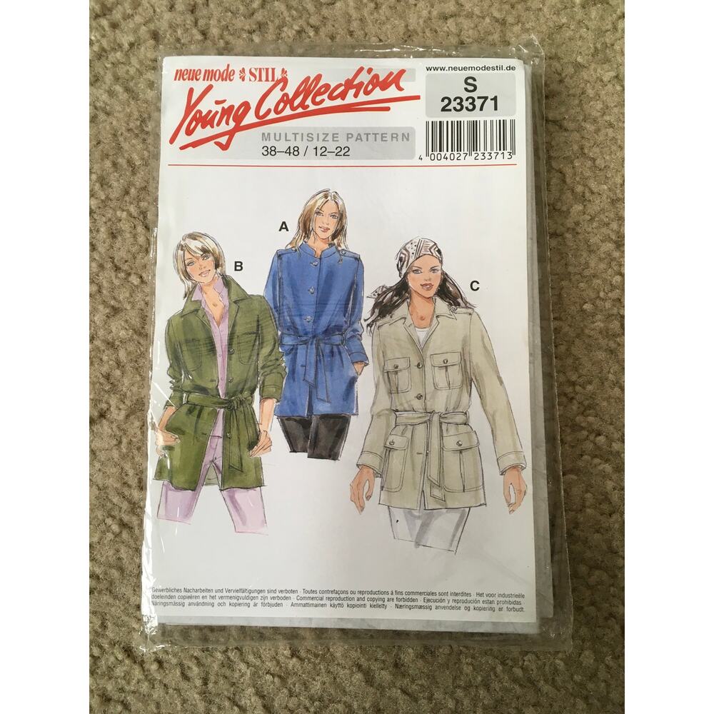 Neue Mode Sewing Pattern 23371 Young Collection Y2K Utility Jacket 12-22 UNCUT